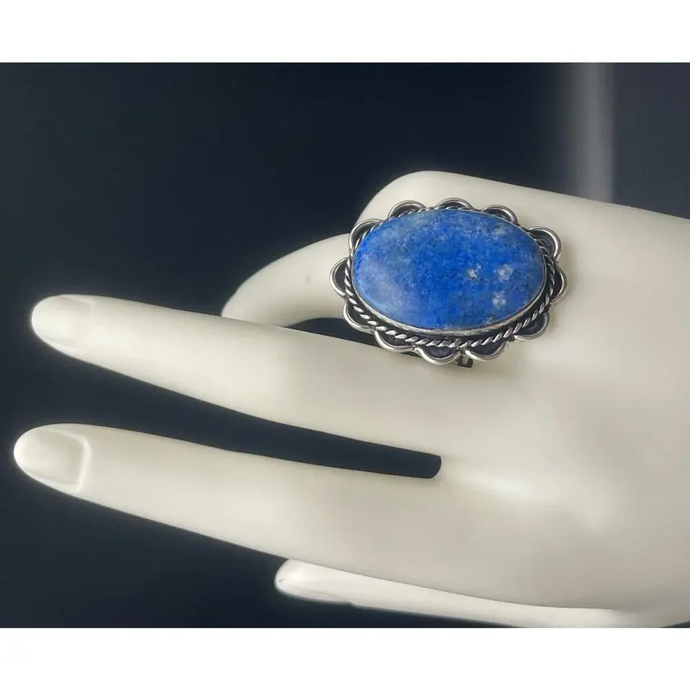 Sterling Silver Blue Oval Sodalite Ring Size 9.25 Bali Style Stamped 925 13.7 gr
